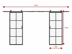 Vente-unique Puerta Corredera|Puerta corredera doble - vidrio templado - 2 x Alt. 205 x L63 cm - WILDEN II
