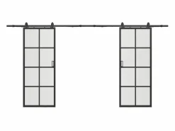 Vente-unique Puerta corredera doble - vidrio templado esmerilado - 2 x Alt. 205 x L83 cm - WILDEN II Negro Discount