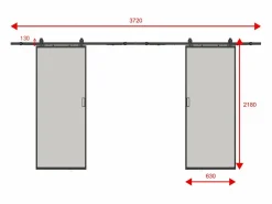 Vente-unique Puerta corredera doble - vidrio templado esmerilado 2 x Alt. 205 x Ancho 63 cm - LINCI II Negro Sale