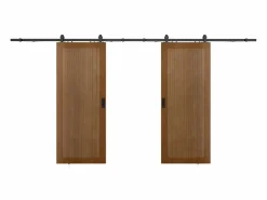 Vente-unique Puerta corredera doble con riel MDF y madera natural oscura - 2 x Alt. 205 x L93 cm - SANDORA Color natural oscuro Clearance