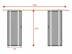 Puerta corredera doble con empotramiento - vidrio ahumado esmerilado - 2 x Alt. 205 x L63 cm - LINCI II^Vente-unique Online