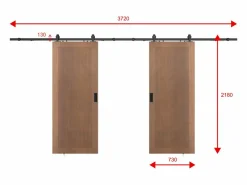 Vente-unique Puerta Corredera|Puerta corredera doble con riel de MDF y madera natural oscuro - 2 x Alt. 205 x L73 cm - SANDORA