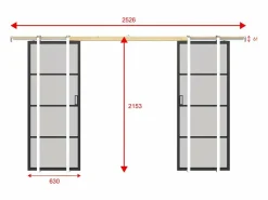 Vente-unique Puerta Corredera|Puerta corredera doble empotrable vidrio esmerilado, aluminio, 2 x Alt. 205 x L63 cm SINCA II