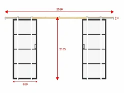 Vente-unique Puerta corredera doble empotrable vidrio transparente, 2 x Alt. 205 x L63 cm SINCA II Negro Hot