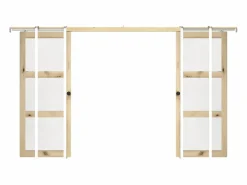 Vente-unique Puerta Corredera|Puerta corredera doble empotrada 3 ventanas 2 x L63 cm Vidrio templado ACOSTA II