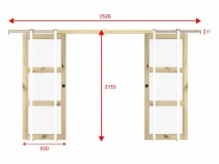 Vente-unique Puerta Corredera|Puerta corredera doble empotrada 3 ventanas 2 x L63 cm Vidrio templado ACOSTA II