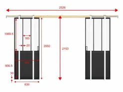 Vente-unique Puerta corredera doble empotrada vidrio templado 2 x Alt. 205 x Ancho 63 cm, ARTISTO II Negro Clearance