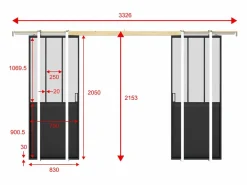 Vente-unique Puerta Corredera|Puerta corredera doble sistema de empotrado vidrio esmerilado 2 x Alt. 205 x Ancho 83 cm, ARTISTO II