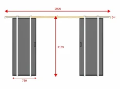 Vente-unique Puerta corredera doble sistema de empotramiento - vidrio ahumado - 2 x Alt. 205 x Ancho 73 cm - LINCI II Negro Clearance