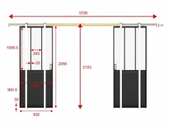 Vente-unique Puerta Corredera|Puerta corredera doble sistema de empotrable vidrio templado, 2 x Alt. 205 x Ancho 93 cm, ARTISTO II