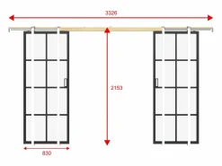 Puerta corredera doble sistema de empotrado vidrio templado - 2 x Alt. 205 x L83 cm - WILDEN II^Vente-unique Online
