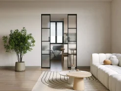 Vente-unique Puerta corredera doble sistema de empotramiento vidrio esmerilado - 2 x Alt. 205 x L83 cm - WILDEN II Negro Hot