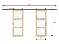 Vente-unique Puerta Corredera|Puerta corredera doble vista con riel, 2 x Alt. 205 x L63 cm, Vidrio templado, ACOSTA II