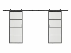 Vente-unique Puerta corredera doble vista vidrio esmerilado, aluminio 2 x Alt. 205 x L63 cm - SINCA II Negro Discount