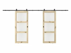 Puerta corredera doble vista con riel, 2 x Alt. 205 x L93 cm, Vidrio templado, ACOSTA II^Vente-unique Clearance