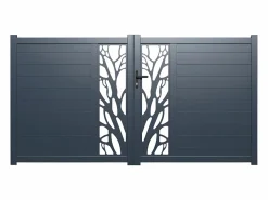 Puerta corredera eléctrica de aluminio semi transparente motivos L400xH179 cm antracita LABRIT II^EXPERTLAND New
