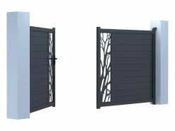 Puerta corredera eléctrica de aluminio semi transparente motivos L400xH179 cm antracita LABRIT II^EXPERTLAND New