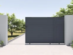 EXPERTLAND Puerta corredera eléctrica de aluminio con lamas L416 x H180 cm antracita - VIAZO Gris antracita New