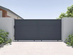 EXPERTLAND Puerta corredera eléctrica de aluminio con lamas L416 x H180 cm antracita - VIAZO Gris antracita New