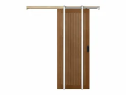 Vente-unique Puerta Corredera|Puerta corredera empotrable en MDF y madera natural oscuro - H205 x L83 cm - SANDORA