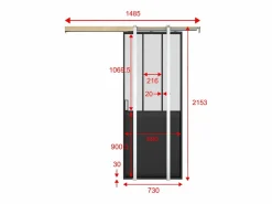 Vente-unique Puerta corredera empotrada, vidrio mate, Alt. 205 x Ancho 73 cm, ARTISTO II Negro Outlet