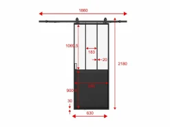 Vente-unique Puerta Corredera|Puerta corredera estilo taller con riel Alt. 205 x Ancho 63 cm, vidrio transparente, ARTISTO II
