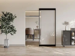 Vente-unique Puerta corredera invisible en aluminio y cristal templado traslúcido - 93 x 210 cm - TORIPA Negro Discount