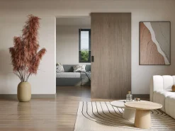 Vente-unique Puerta corredera invisible de madera y MDF - 93 x 210 cm - roble claro - BOCAZI Marru00f3n Sale