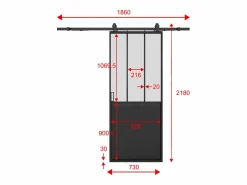 Vente-unique Puerta corredera para taller aplicada en riel, MDF y vidrio esmerilado, Alt. 205 x Ancho 73 cm, ARTISTO II Negro Discount