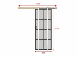 Vente-unique Puerta Corredera|Puerta corredera sistema de empotramiento - vidrio templado esmerilado - Alt. 205 x Ancho 83 cm - WILDEN II