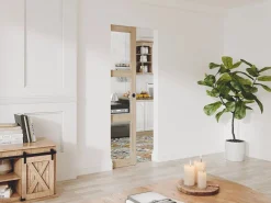 Vente-unique Puerta Corredera|Puerta corredera sistema de empotrar con 3 ventanas, L63 cm, Vidrio templado, ACOSTA II