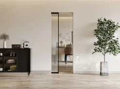 Vente-unique Puerta Corredera|Puerta corredera sistema de empotramiento - vidrio templado esmerilado - H205 cm x L63 cm - LINCI II