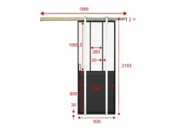 Vente-unique Puerta corredera tipo taller, vidrio templado, Alt. 205 x Ancho 93 cm, ARTISTO II Negro New