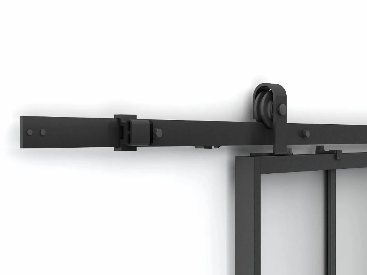Vente-unique Puerta Corredera|Puerta corredera tipo taller con riel, MDF y cristal templado esmerilado, Alt. 205 x Ancho 83 cm, ARTISTO II