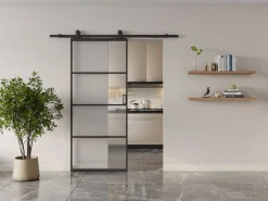 Vente-unique Puerta Corredera|Puerta corredera vista aluminio y vidrio esmerilado - Alt. 205 x L63 cm - SINCA II