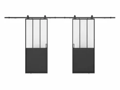 Vente-unique Puerta Corredera|Puerta corredera vista doble con riel de vidrio templado 2 x Alt. 205 x L93 cm, ARTISTO II