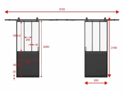 Vente-unique Puerta Corredera|Puerta corredera vista doble de cristal templado 2 x Alt. 205 x Ancho 83 cm, ARTISTO II