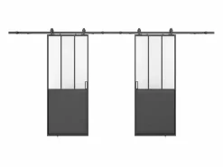 Vente-unique Puerta corredera vista doble de vidrio esmerilado 2 x Alt. 205 x Ancho 73 cm, ARTISTO II Negro