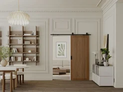 Vente-unique Puerta Corredera|Puerta corredera vista en MDF y madera natural oscura - H205 x L73 cm - SANDORA