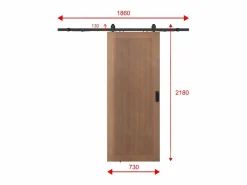 Vente-unique Puerta Corredera|Puerta corredera vista en MDF y madera natural oscura - H205 x L73 cm - SANDORA