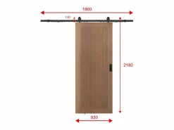 Vente-unique Puerta Corredera|Puerta corredera vista en MDF y madera natural oscura - H205 x L93 cm - SANDORA