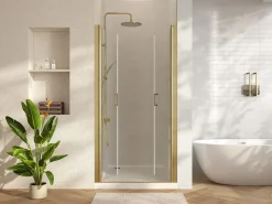 Puerta de ducha batiente dorada, 80 x 195 x 1,92 cm, vidrio y metal, SARASOTA^Shower & Design Online