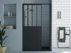 Puerta de ducha corredera negra estilo atelier, mampara de ducha, 120 x 195 cm, URBANIK^Shower & Design Clearance