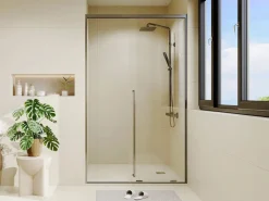 Shower & Design Puerta de ducha corredera, 120 cm, color metalizado, COVINGTON Gris Online