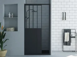 Shower & Design Puerta de ducha corredera negra estilo atelier, mampara de ducha, 100 x 195 cm, URBANIK Negro Outlet