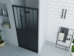 Shower & Design Puerta de ducha corredera negra estilo atelier, mampara de ducha, 100 x 195 cm, URBANIK Negro Outlet