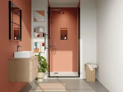 Shower & Design Puerta de ducha pivotante de metal mate - Cristal antical - 80 x 195 cm - FIORENI Negro New