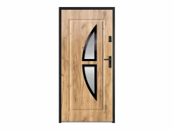 Vente-unique Puerta De Entrada|Puerta de entrada COVAS en acero vitrificado y acero inoxidable, Al. 207 x An. 100 cm, efecto roble, apertura a la izquierda.