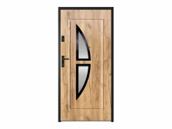 Vente-unique Puerta De Entrada|Puerta de entrada COVAS en acero vitrificado y acero inoxidable, Al. 207 x An. 100 cm, efecto roble, apertura a la derecha.