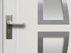 Vente-unique Puerta De Entrada|Puerta de entrada de acero vidriado COVAS con detalles en acero inoxidable, Al. 207 x An. 100 cm, blanca, apertura a la derecha